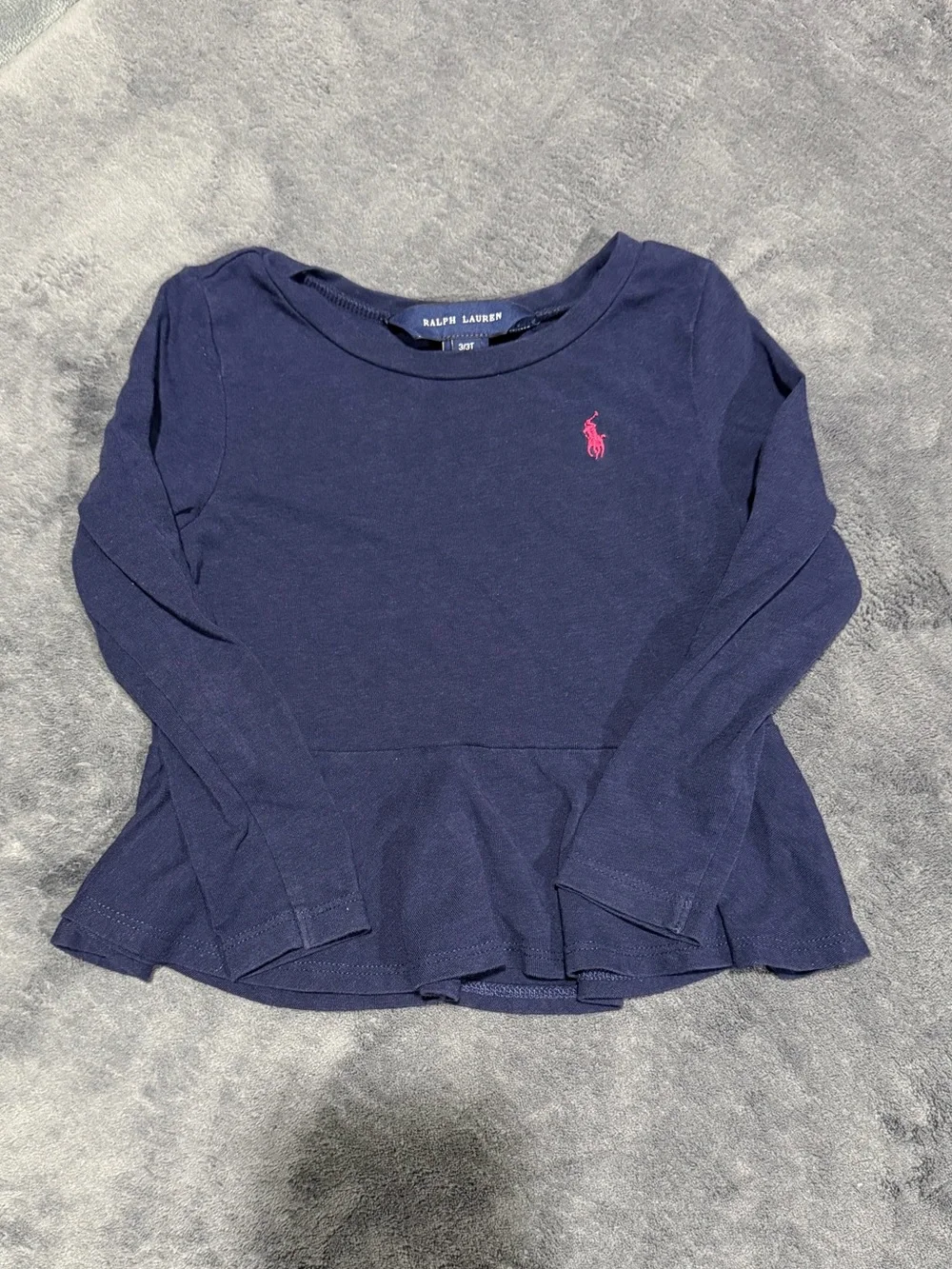 3T - Ralph Lauren Navy Long-Sleeve Peplum Top with Pink Pony